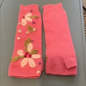 Pink Floral Knit Fingerless Gloves